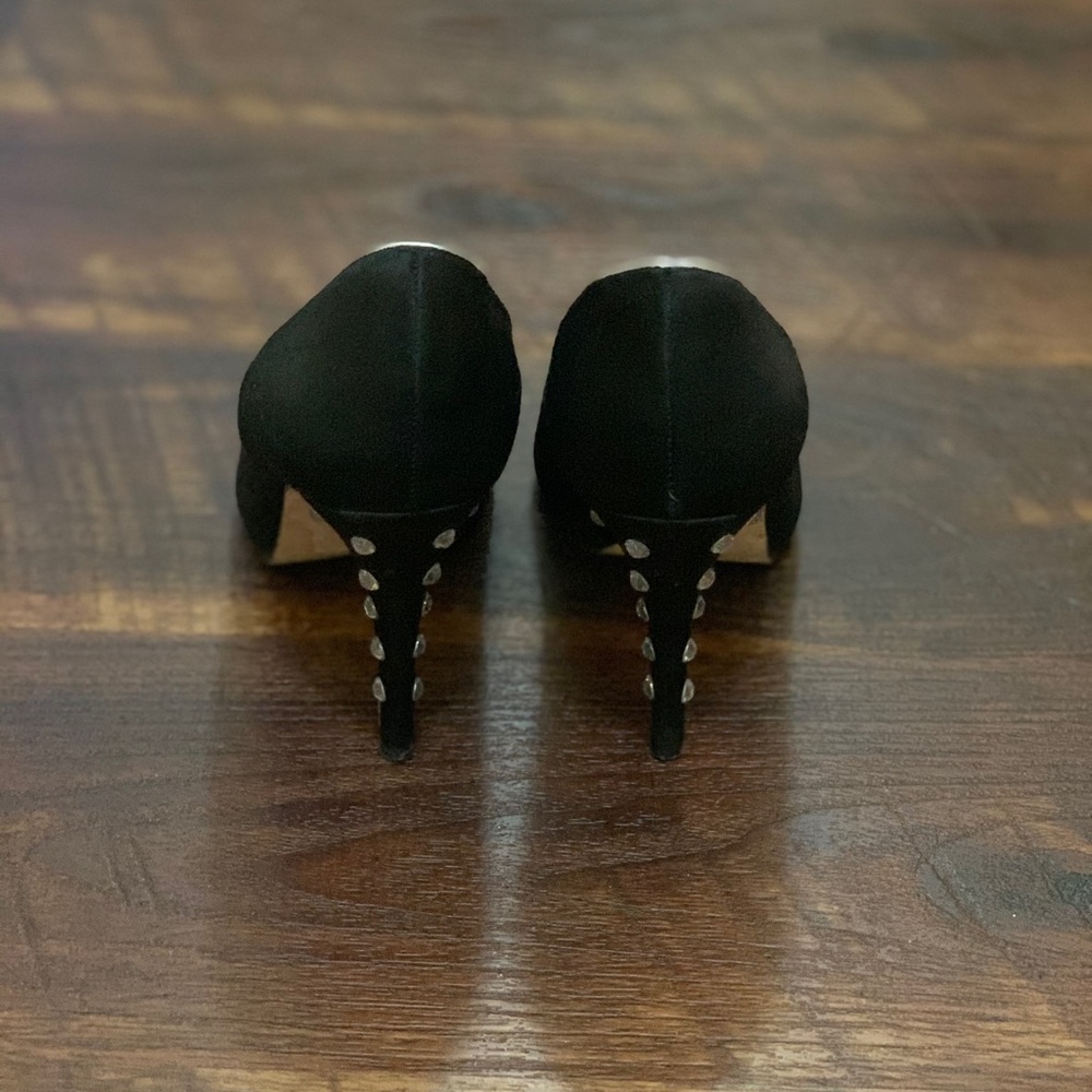Cache Rhinestone HEELS BLACK SATIN Pumps - Picture 3 of 7